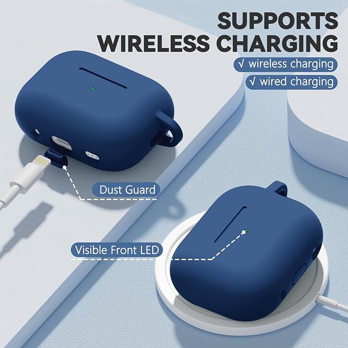 Ljusmicker for AirPod Pro Case Cover with Cleaner Kit,Soft Silicone Protective Case for Apple AirPods Pro 2nd/1st Generation for Women Men,AirPod Pro Case with Magnetic Lid Lock & Keychain-Solid Blue