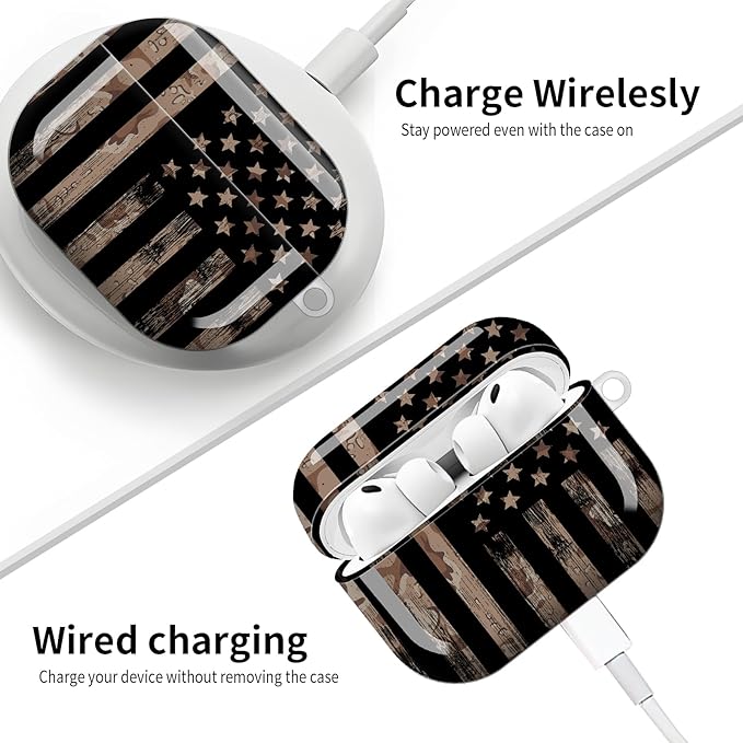 Compatible with AirPod Pro 3 (2025),Cute Case Cover for Women & Men, Full Protection Shockproof Hard Case with Keychain, Wireless Charging Case Accessories(Camouflage American Flag)