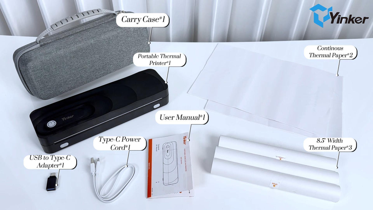 Portable A4 Thermal Printer | 3 Rolls Thermal Paper & 2 Folding Papers Included | Inkless Bluetooth Printer w/Carry Case, Supports 8.5"x11" US Letter, Cellphone APP Compatible for Travel