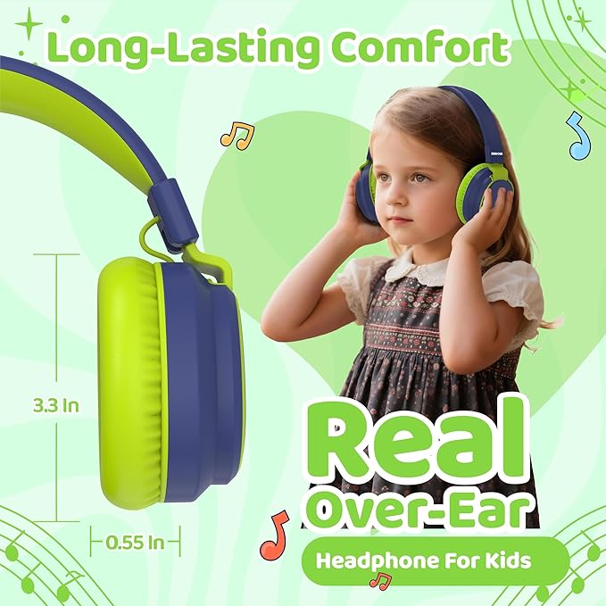 MIDOLA Kids Headphones Bluetooth 5.3 Wireless 60H Play Time Volume Limited 85/110dB Over Ear Foldable Protection Headset/Wired Aux Built-in Mic for Boy Girl Travel School Pad Tablet Deepblue