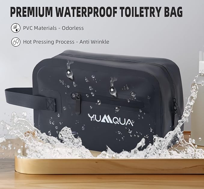 YUMQUA Waterproof Toiletry Bag for Men, PVC Small Waterproof Bag for Travel, Mens Traveling Toiletries Dopp Kit Shaving Pouch Water Proof Organizer Hanging Case for Travel, Gym, Bathroom, Beach