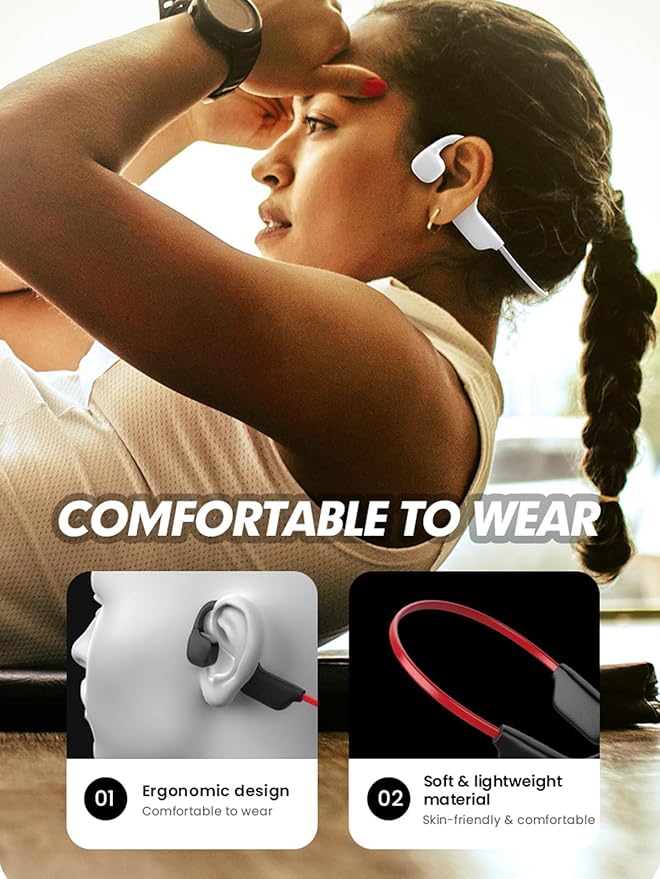 Bone Conduction Headphones Bluetooth, Wireless Headset Waterproof Open Ear Bone Conducting Headphones Wireless Bluetooth 5.2 Sports Earbuds Bone Induction Headphones with Mic for iPhone Android