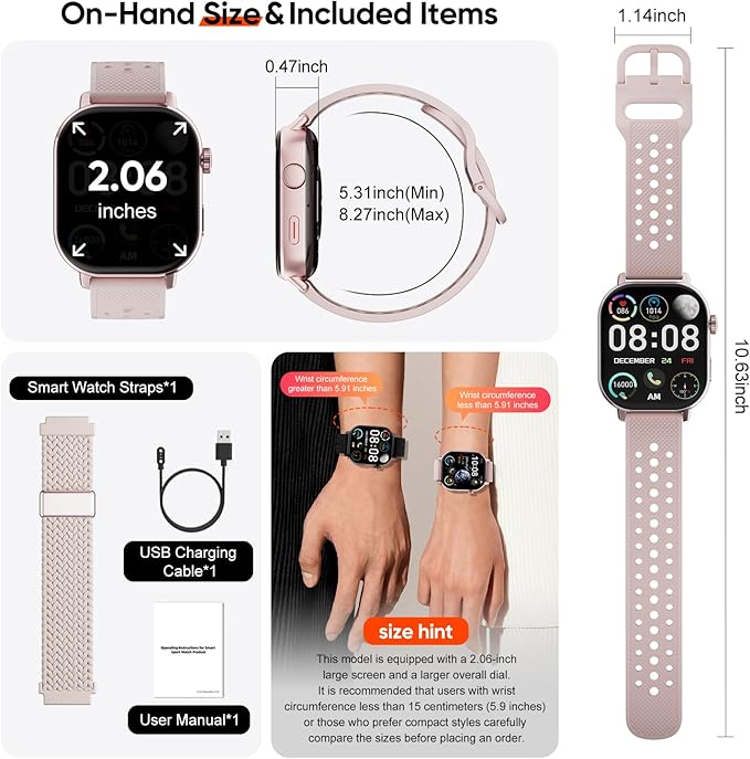 Smart Watch with 2 Bands: Step & Calorie Counter, Heart Rate & Oxygen Sensor, GPS Running, Swimming, Walking, Sports Tracker, Waterproof, Health Monitoring, Music & Call Alert Men Women iOS/Android