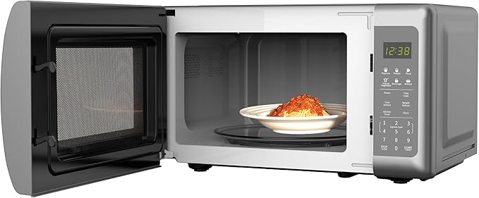 Emerson MW7601SL-N Countertop Microwave Oven with Sleek Mirrored Finish Glass Door 700W, 10 Power Levels and 6 Pre-Programmed Settings with Child Safe Lock, 0.7 Cu. Ft, Silver