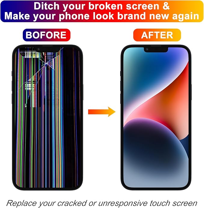 for iPhone 14 Screen Replacement 6.1', 3D Touch Display Full Repair kit, Digitizer Assembly with Tools Set, Tempered Glass, Instruction