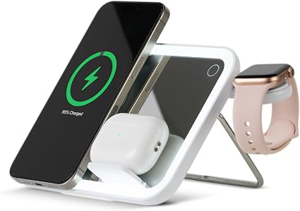 AT&T 3 in 1 Content Creator Light Mirror Magnetic Phone Charger Stand White