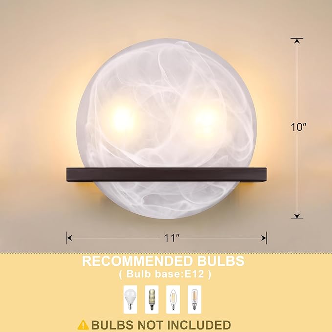 2 Light 10" Round Frosted Glass Bathroom Wall Sconce Modern Concise Style Wall Light Fixture,Oil Rubbed Bronze Finish for Bedroom Hallway Bedside