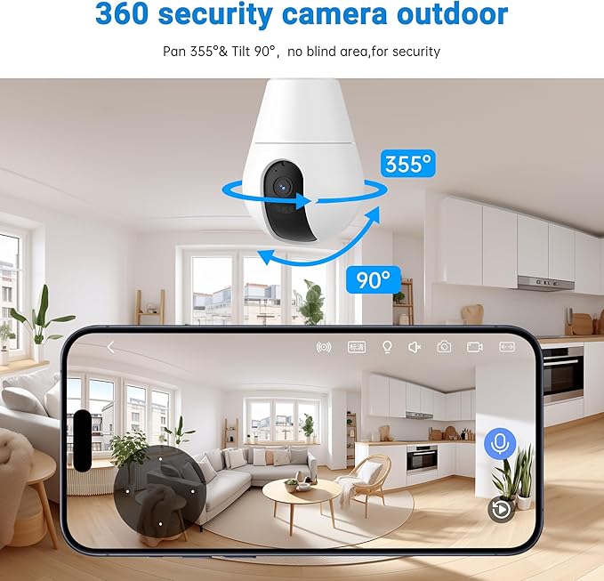 Light Bulb Security Camera, 5G/2.4GHz Lightbulb Security Cameras Wireless Outdoor for Home Security, Smart AI Motion Detection, US-Based Cloud Storage, 911 Calling Color Night Vision (2 Pack)