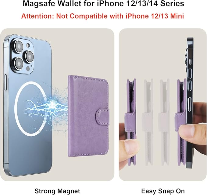 Bocasal for MagSafe Wallet Magnetic Card Holder, RFID Blocking Leather Card Slots for iPhone 17/16/15/14/13/12 Pro/Max/Plus/Air, Adjustable Kickstand Flip Mag Safe Wallet (Purple)