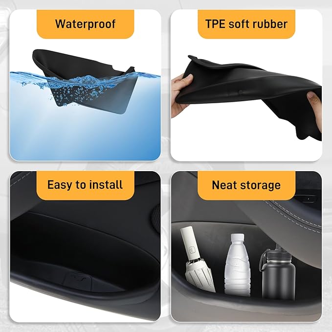 Juniper Door Side Storage Organizer 4PCS Compatible with Tesla Model Y Juniper 2025 2026 TPE Full-Cover Front and Rear Door Pocket Liners Slot Tray Mats Organizer Compatible with Model Y Juniper