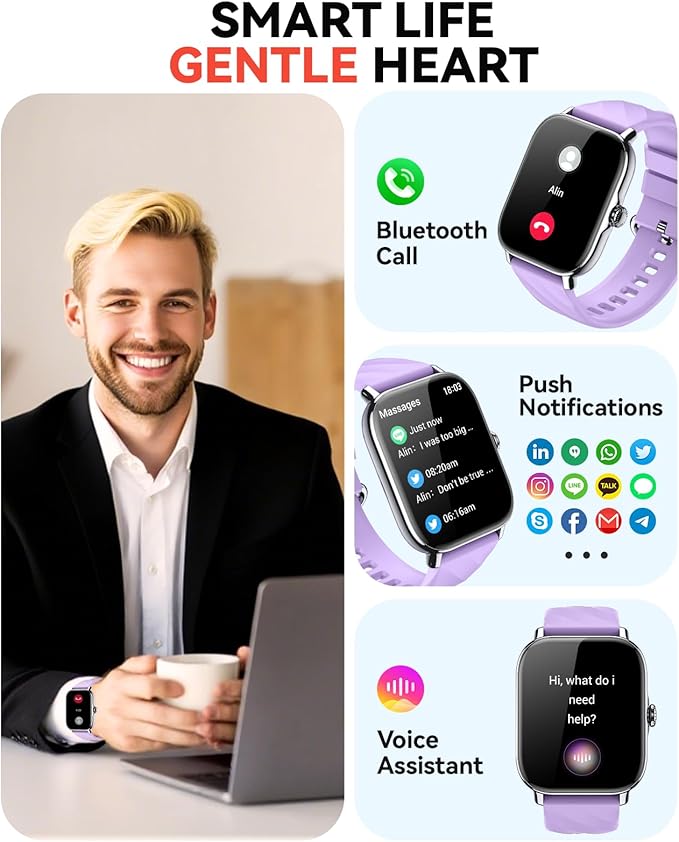 Smart Watches Fitness Tracker for Women Men with Step Counter, Sleep Calorie Monitor, Pedometer, IP68 Waterproof, Smartwatch with 120+ Sports for iPhone Android (Purple)