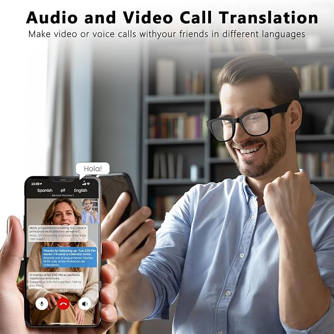 AI Translation Smart Glasses with Chat GPT for Men and Women - Real-time Translator 164 Languages, Music Playback & Hands-Free Calls for Daily Use, Travel