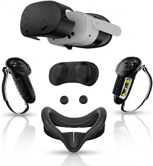 APEXINNO Silicone Cover Set Compatible with Meta Quest 3S Accessories,Controller Grips,VR Shell Cover,Face Cover,Protective Lens Cover,Not for Quest 3