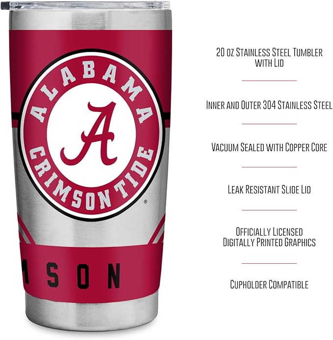 Rico Industries NCAA 20oz Stainless Steel Tumbler with Lid - Great For Coffee, Tea, Water or Cocktails