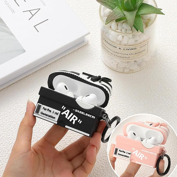 [2Pac] Compatible Airpods Pro 3 Case (2025),3D Cute Cartoon Shoe Box Soft Silicone Protective Cases for Apple AirPods Pro 3rd Generation Case,Airpod Pro 3 Cover with Keychain for Women Men,Black+Pink
