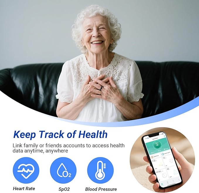 Health Rings for Women Men, Fitness Tracker with Heart Rate,Blood Oxygen, Blood Pressure, Sleep/Step Tracker, IP68 Waterproof Smart Ring for iPhone & Android (Gold, 7#)