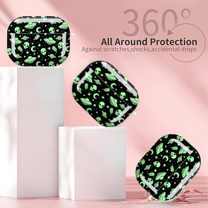 Compatible with AirPods Pro 3 Case 2025 for Women Girls – Cute Shockproof Protective Cover with Gold Round Buckle, Anti-Drop Soft Case for AirPod Pro 3rd Gen (Cute Aliens)