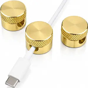 3PCS Premium Cord Holder for Nightstand, Computer Cord Organizer for Desk, Appliance Cord Organizers, Stick-On Cable Clip for Charger, Laptop, USB, Headphones, Wire Management Set, Gold