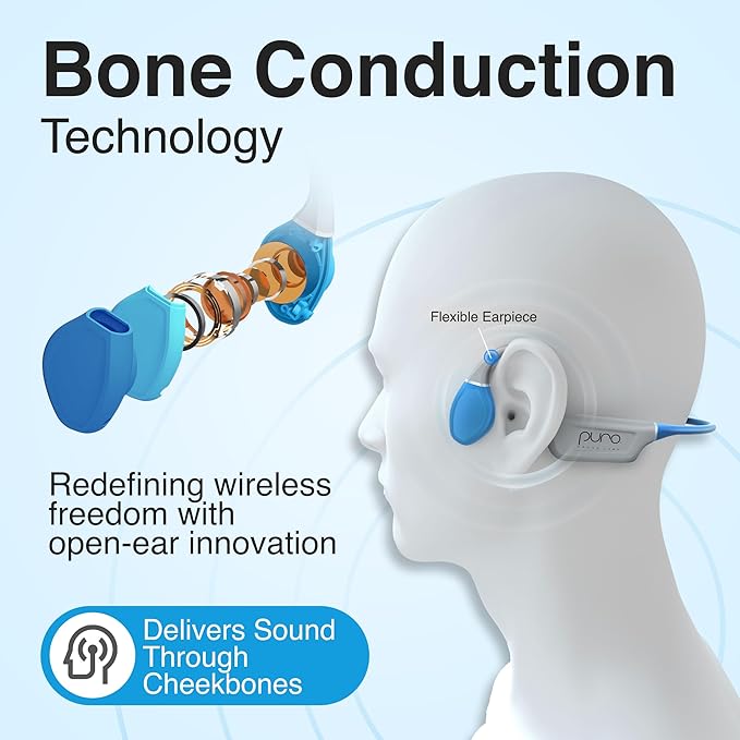 Puro Sound Labs PuroFlex Kids Bone Conduction Headphones – Bluetooth 5.3 Wireless, Volume Limited with Built-in Mic, Ideal for School, Running & Sports, IPX5 Waterproof Kids Open Ear Headphones, Teal
