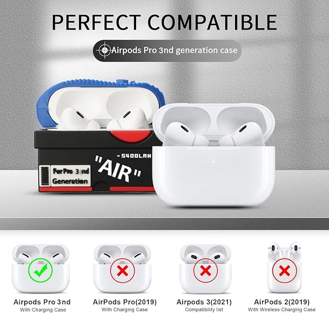 [2Pac] Compatible Airpods Pro 3 Case (2025),Cute Cartoon Shoe Box Soft Silicone Protective Cases for Apple AirPods Pro 3rd Generation Case,Airpod Pro 3 Cover with Keychain for Women Men,Red+Deep Blue