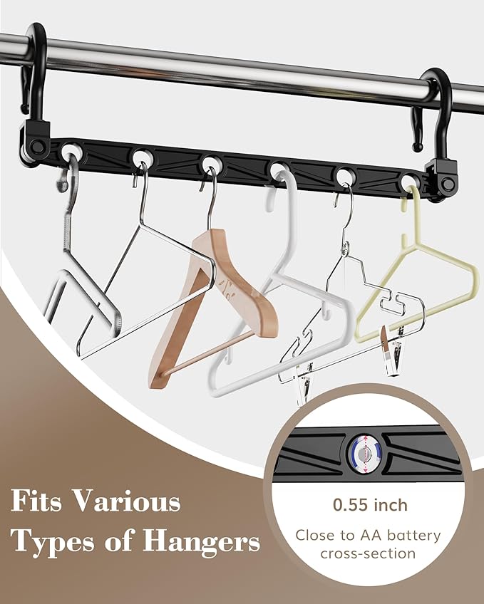 Space Saving Hangers, 8-Pack Reinforced Collapsible Hangers with 360° Swivel Hook, Hanger Hooks Space Saver for Closet Organizers and Storage, Dorm Room Essentials, Fully Assembled, Black