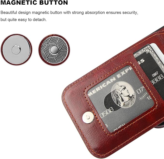 KIHUWEY for iPhone 17 Case Wallet Compatible with MagSafe Wireless Charging, Credit Card Holder, RFID Flip Leather Magnetic Clasp Kickstand Heavy Duty Protective Cover 6.3 Inch (Brown)