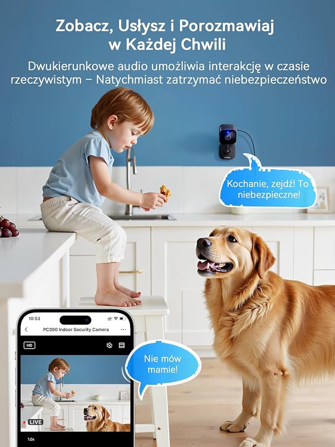 Outinput Indoor Security Camera, 2K WiFi Home Camera for Baby Monitor/Pet/Dog, Motion Detect, Night Vision, 2-Way Audio, Instant App Alerts, Cloud & Local Storage, Share to Family (Black)