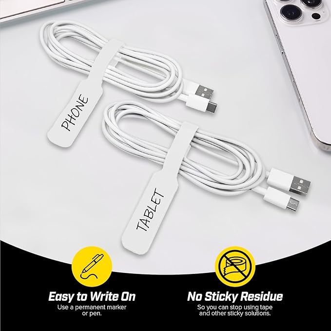 Cable Labels by Wrap-It Storage, Large, White (30-Pack) Write On Cord Labels, Wire Labels, Cable Tags and Wire Tags for Cable Management and Organizer for Electronics, Computers and More
