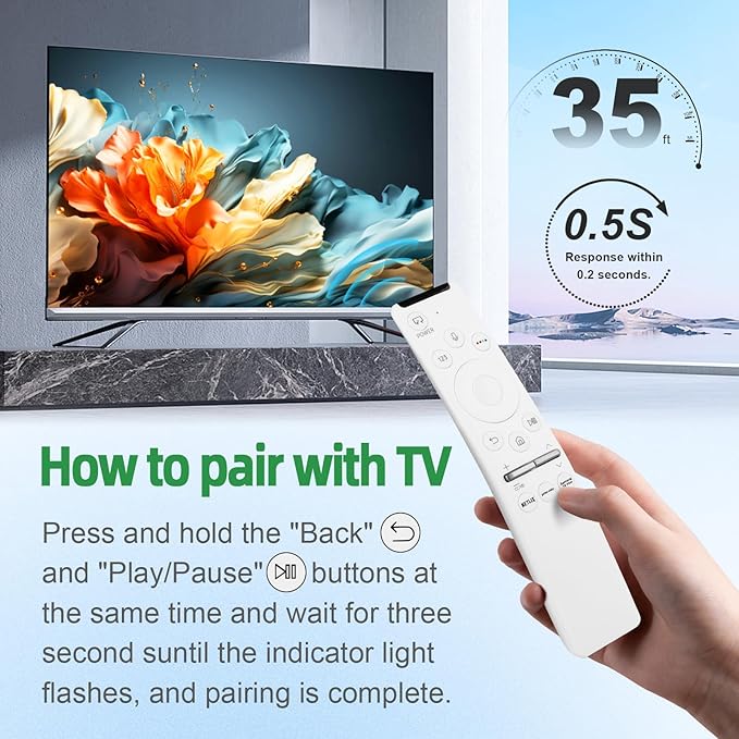 Frame TV Remote Replacement for Samsung Smart TV Remote BN59-01330H/RMCSPR1AP1 with Voice Control, Compatible with Samsung QLED 4K UHD Quantum HDR Smart TV with Three Shortcut Keys and Art Mode, White