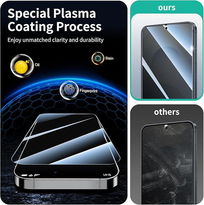 3*Privacy Screen Protector for Samsung Galaxy S24/S25 with a Installation Alignment Aid, Anti-Spy Tempered Glass Film, Private Black Protection, [Shatterproof][ Shockproof]