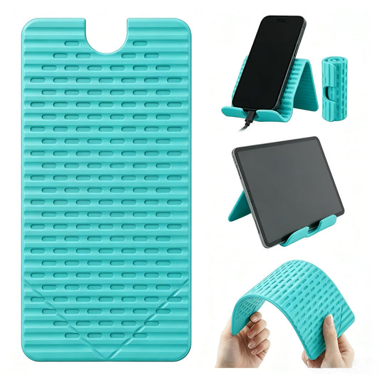Flexible Silicone Aluminum Phone Holder Tablet Stand with Charging Port Design, Foldable Airplane Laptop/Phone Stand for Home Office Travel (Tiffany)