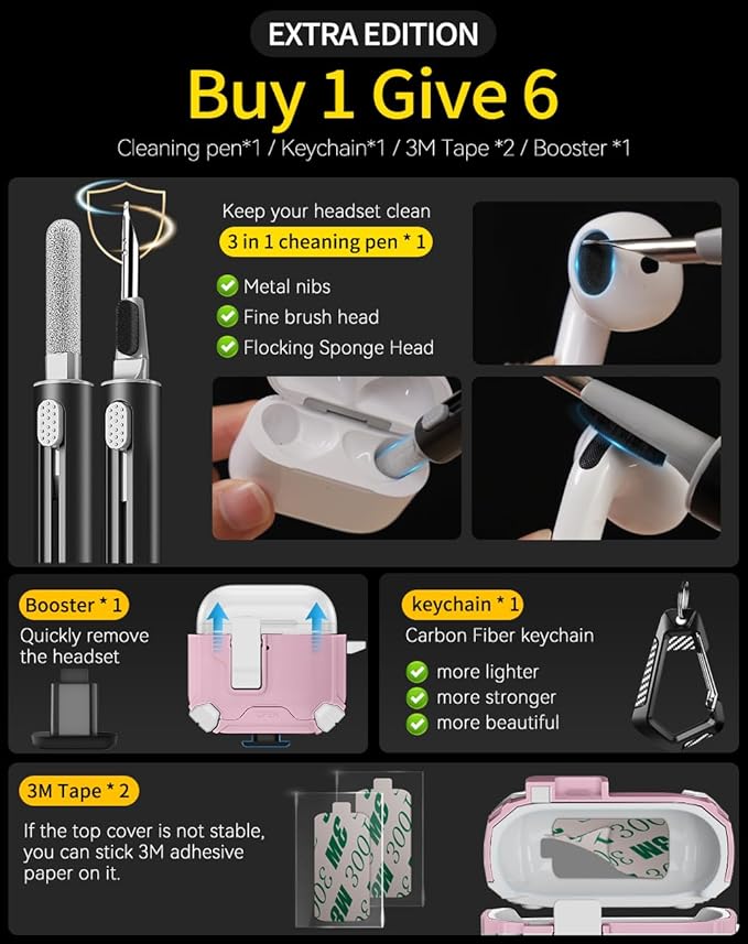Compatible with AirPods 4 Case,Magnetic Automatic Lock with Phone Stand & Cleaning Kit,Compatible with Magsafe Cover -s-Pink