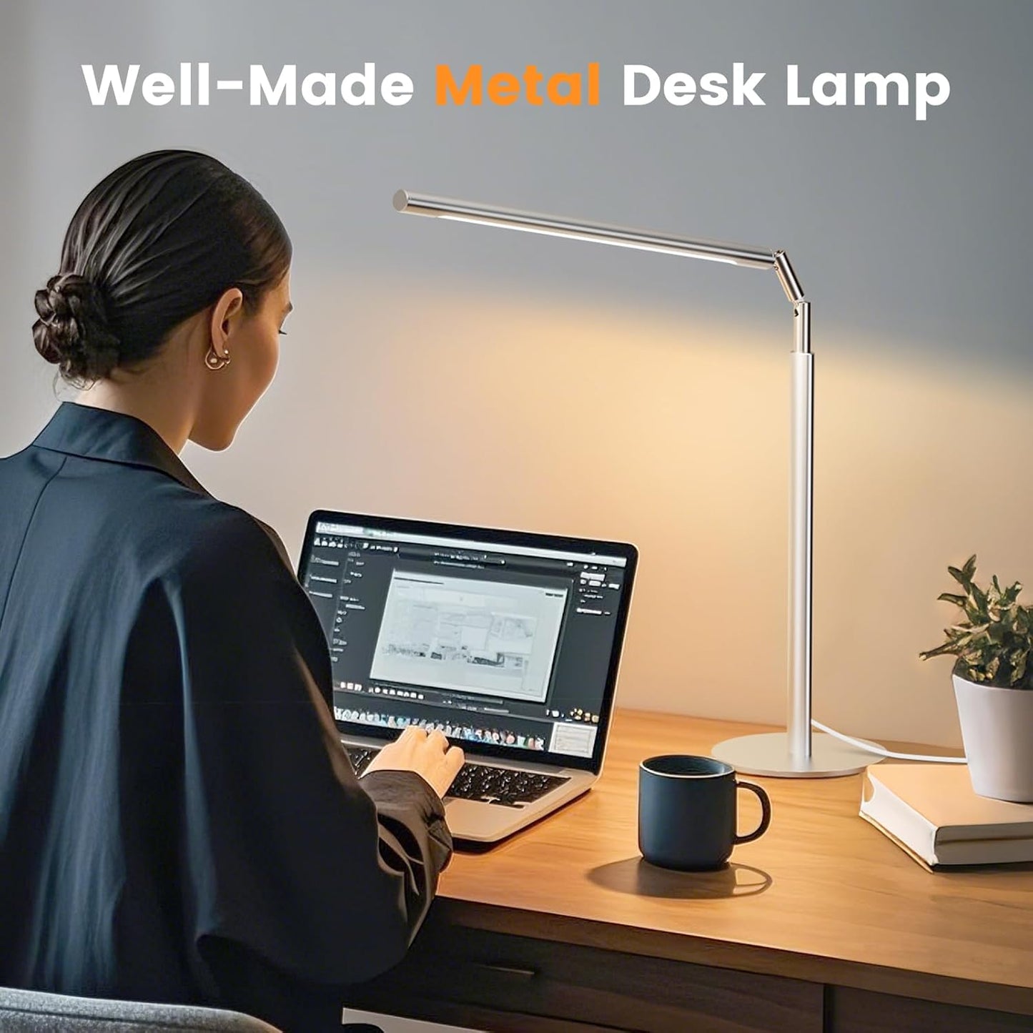 16 Inch Foldable LED Desk Lamp 4 Color Temps 15W 1200 Lumens Dimmable with Flexible Arm for Home Office Study Silver