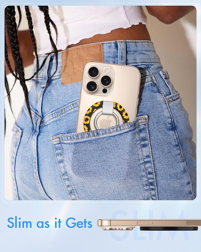 Toycamp Phone Grip Ring Holder Compatible with MagSafe - Magnetic Phone Grip Stand Women Cute Painting Removable Rotatable Magnet Accessories for iPhone 17 Pro Max/16/15/14/13/12 Series, Sunflower