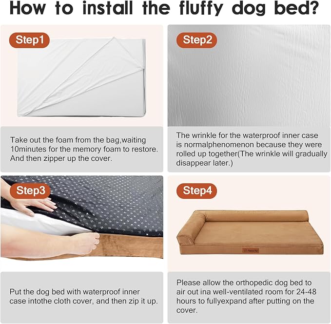 Orthopedic Dog Beds Large Sized Dog, Memory Foam Pet Bed for Large Dogs, Removable and Washable Microsuede Cover, TPU Waterproof Liner, Nonskid Bottom, 41x27x6 Inches, Khaki