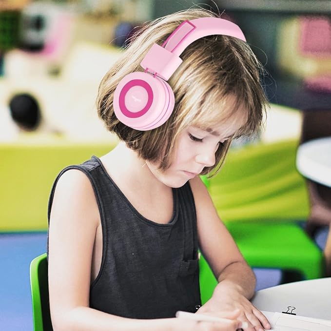 ELECDER i37 Kids Headphones Children Girls Boys Teens Foldable Adjustable On Ear Headphones 3.5mm Jack Compatible Cellphones Computer MP3/4 Kindle School Tablet Rose/Pink