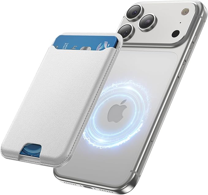 for MagSafe Wallet, 3 Cards Holder, Slim Magnetic Phone Wallet for iPhone 17/16/15/14/13/12 Pro Max Plus Air Series,RFID Blocking Vegan Leather,White