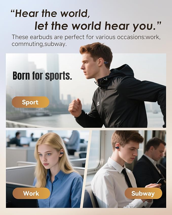 King Lucky Clip-On Earbuds,Comfort Air Cushion Open Ear Earbuds Wireless Bluetooth 5.4 Multipoint, Open Ear Headphones with Mic,Anti-Mistouch,45H Playtime,IP56 Waterproof for Sports,Small Ears&Sleep