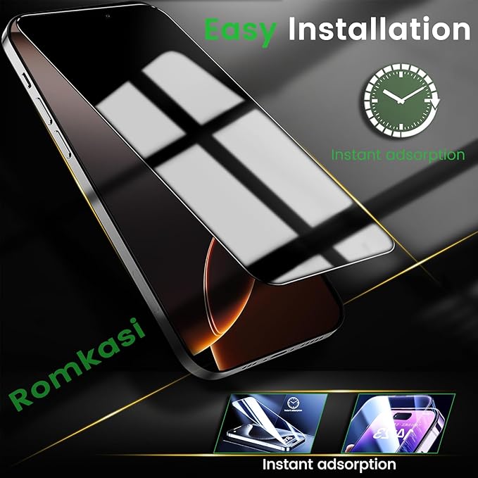 4 Pack Privacy Screen Protector for iPhone 16 Pro Max 6.9 Inch with 4 Pack Camera Lens Protector, Anti Spy Tempered Glass Film, Anti-Scratch, Touch Sensitive, Case Friendly