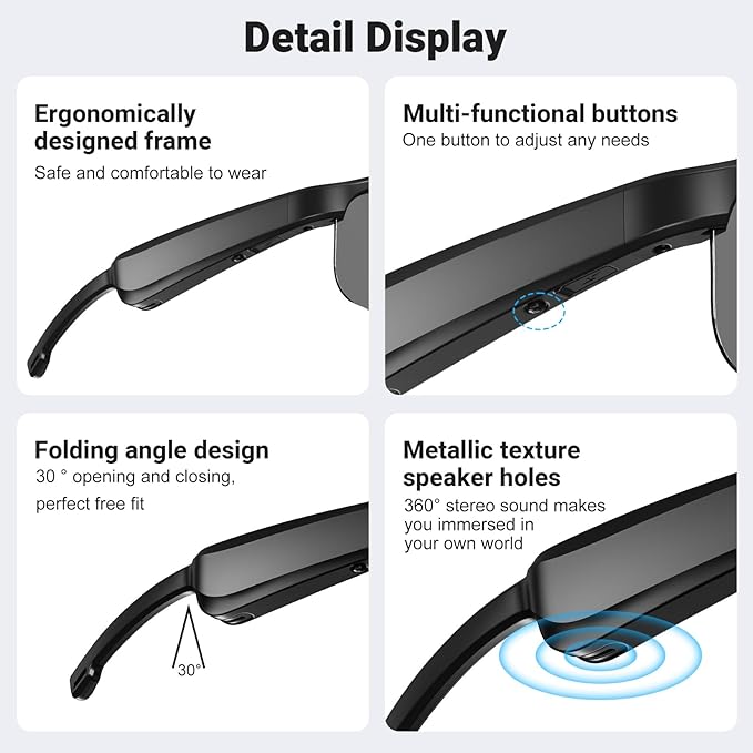 Smart Glasses, Polarized Bluetooth Sunglasses, Built-in Mic & Speakers, Voice Assistant, UV Protection Audio Sun Glass