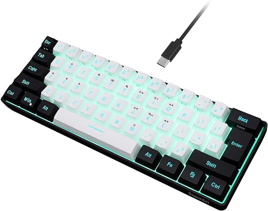 Snpurdiri 60% Wired Gaming Keyboard, 61 Keys RGB (Black-White)