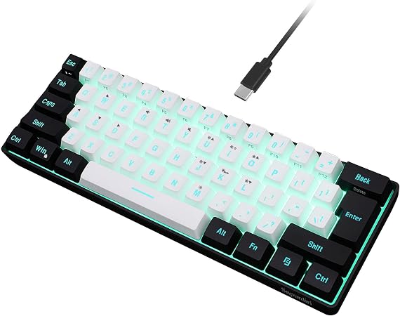 Snpurdiri 60% Wired Gaming Keyboard, 61 Keys RGB (Black-White)