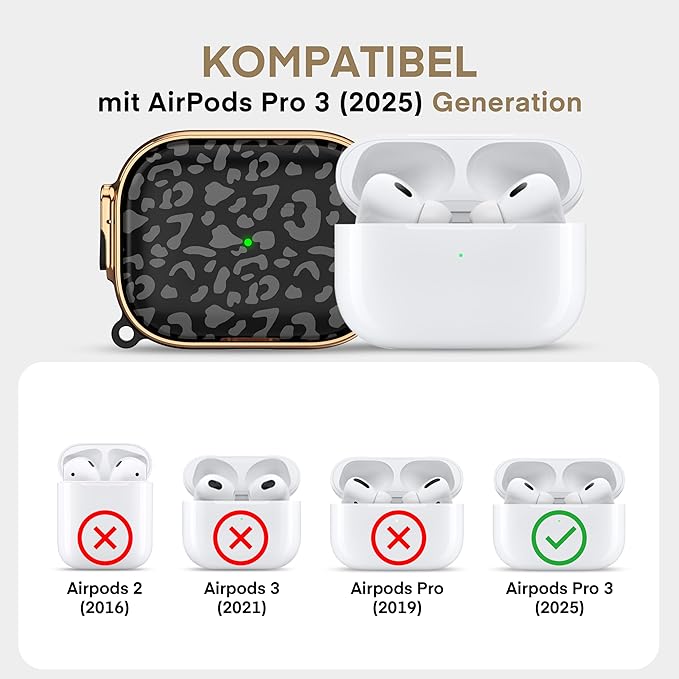 Maxjoy for AirPods Pro 3rd Generation Case with Lock, Cute AirPods Pro 3 Case Lock Protective Hard AirPod Pro 3 Cover for Women Men with Keychain for Airpod Pro 3rd Gen Cover 2025, Grey Leopard