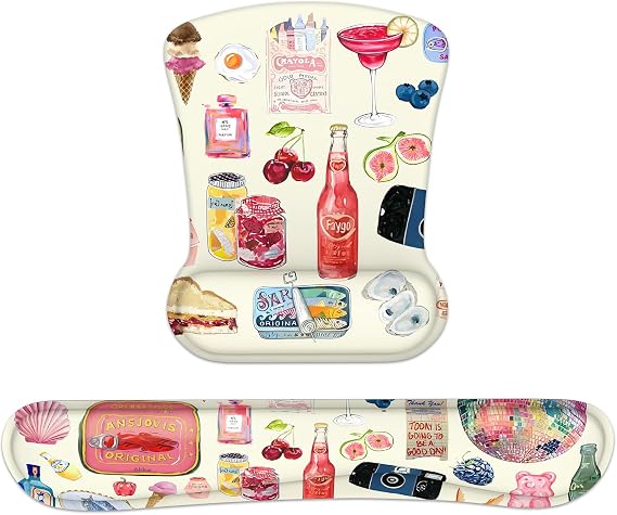 iCasso Ergonomic Mouse Pad, Keyboard Wrist Rest, Memory Foam Mousepad with Wrist Support, Easy Typing and Relieve Wrist Pain Keyboard Pad for Computer(Watercolor Stickers)