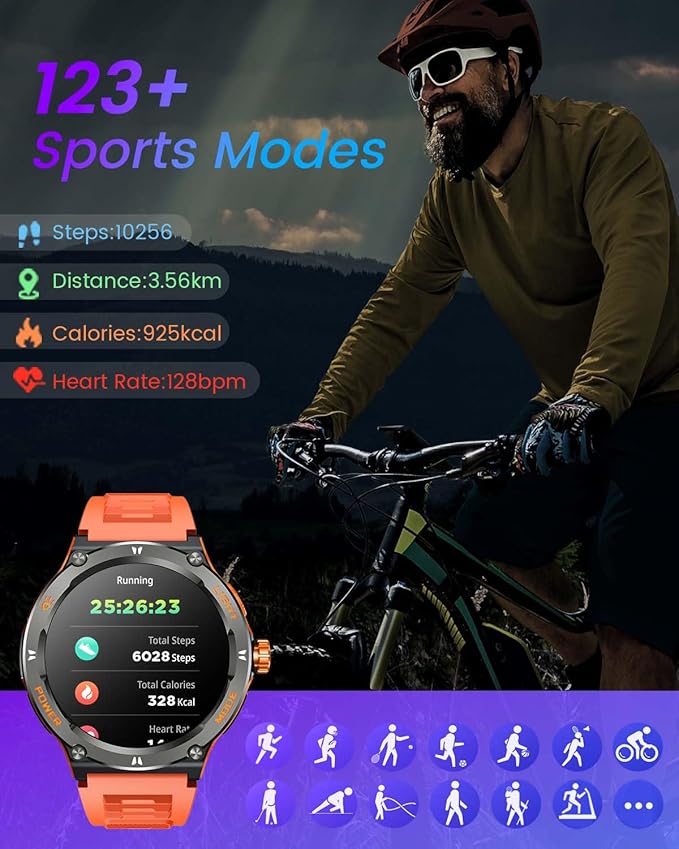 Smartwatch for Men Android Fitness Tracker: 1.53" Military Smart Watch with Flashlight Compass Make Answer Bluetooth Call Android iPhone Compatible 3ATM Waterproof Sport Watch Sleep Heart Rate Monitor