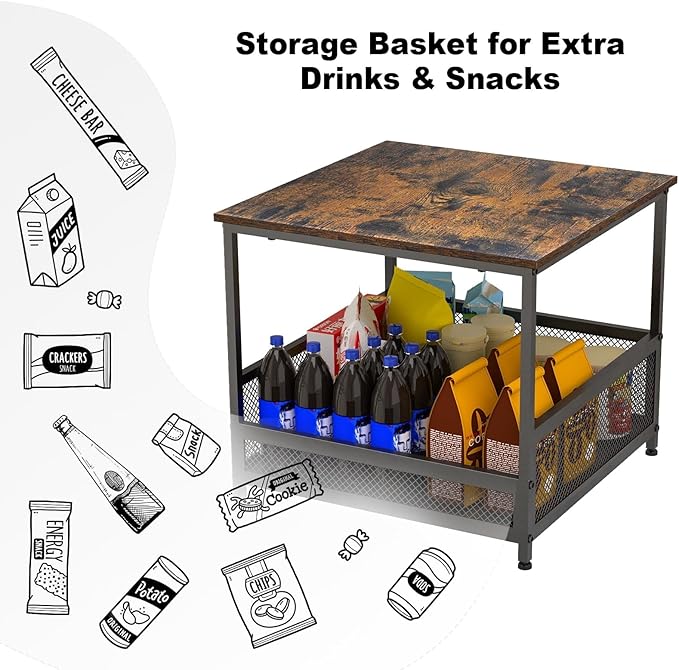 Mini Fridge Stand with Storage, Heavy Duty Mini Fridge Cabinet Shelf - 230 lbs Capacity, Storage Bin for Drink & Snacks, Sturdy Small Refrigerator Stand for Dorm, Office, and Bedroom