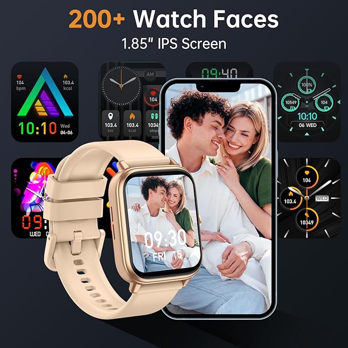 Smart Watch for Men Women, Fitness Tracker (Answer/Make Call), 1000 mAh Battery, 120+ Sport Modes, Step Counter/Sleep Monitor Fitness Watch, Smartwatch for Android/iPhone (Gold)