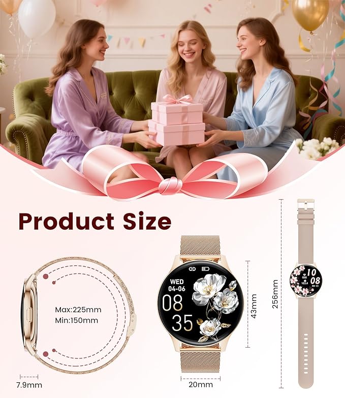 LIGE Smart Watch for Women, 1.43" AMOLED Screen Smartwatch with Answer/Make Call for iPhone/Android/Samsung, Fitness Tracker with 120+ Sport Modes, Sleep/Health Monitor, IP68 Waterproof, 2 Bands,Gold