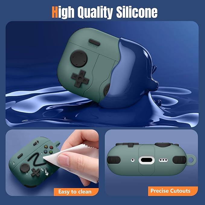Getino Game Case for AirPods Pro 3 Case 2025, Shockproof Silicone Cover for Apple AirPods Pro 3 – with Cleaner Kit & Keychain, Classic Funny Durable Protective Case for Men Boy–Pine Green