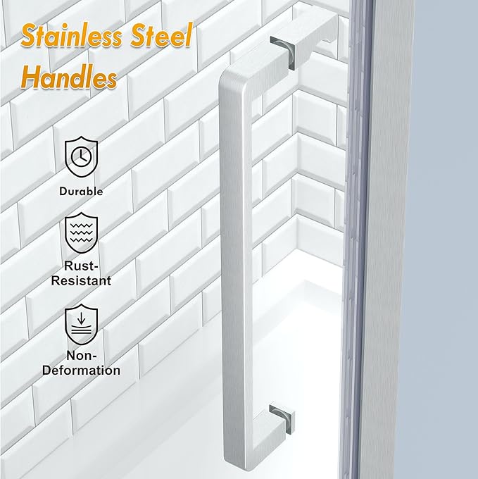 Frameless Pivot Shower Door 30.8-32" W X 72" H, 1/4" (6mm) Clear SGCC Tempered Glass, Hinged Pivot Swing Shower Door, Reversible Installation, Easy to Clean, Brushed Nickel